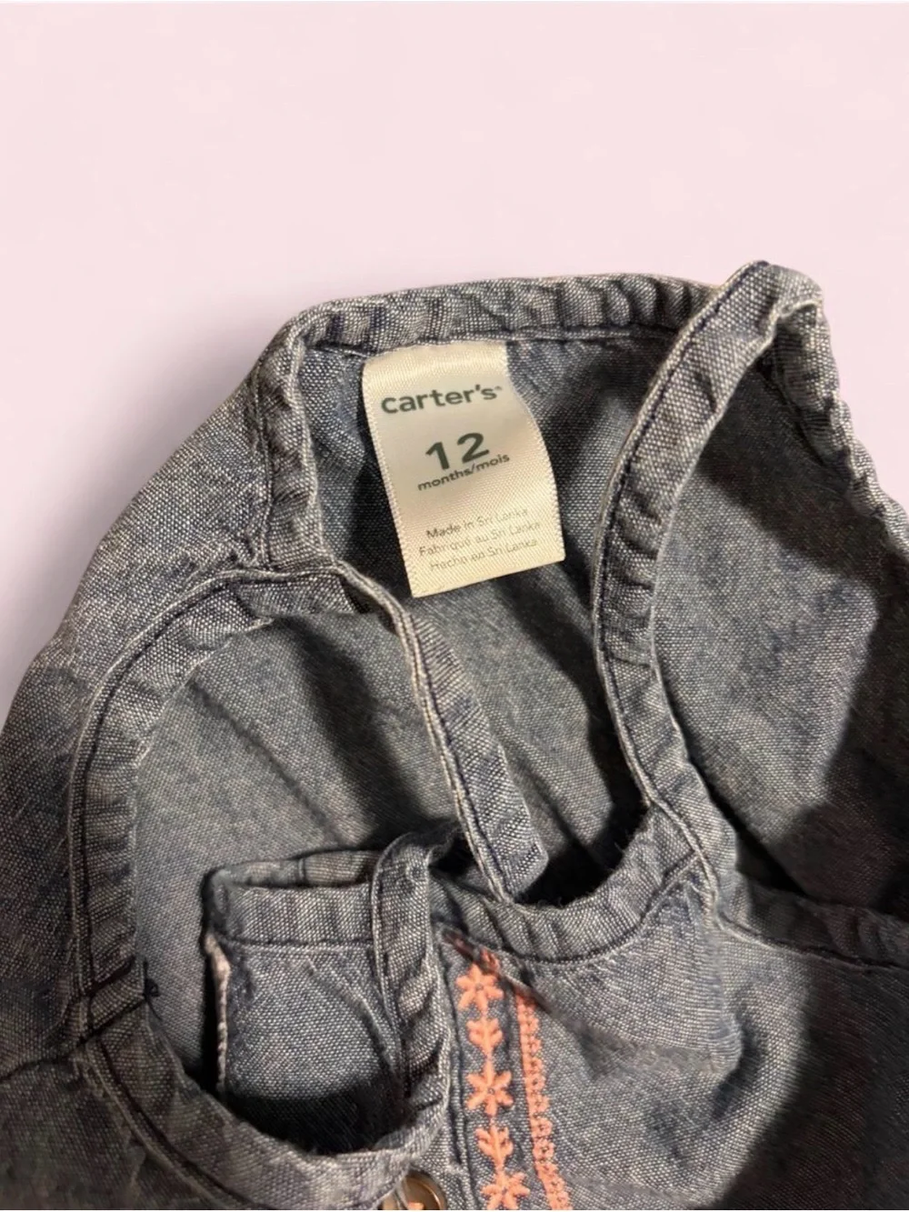 Kids Denim-Style Blue Romper with Embroidered Detail
